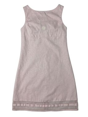 Vtg Y2K 90s Lydia Jane Pink Linen Blend Daisy Mesh Detail Dress 7/8